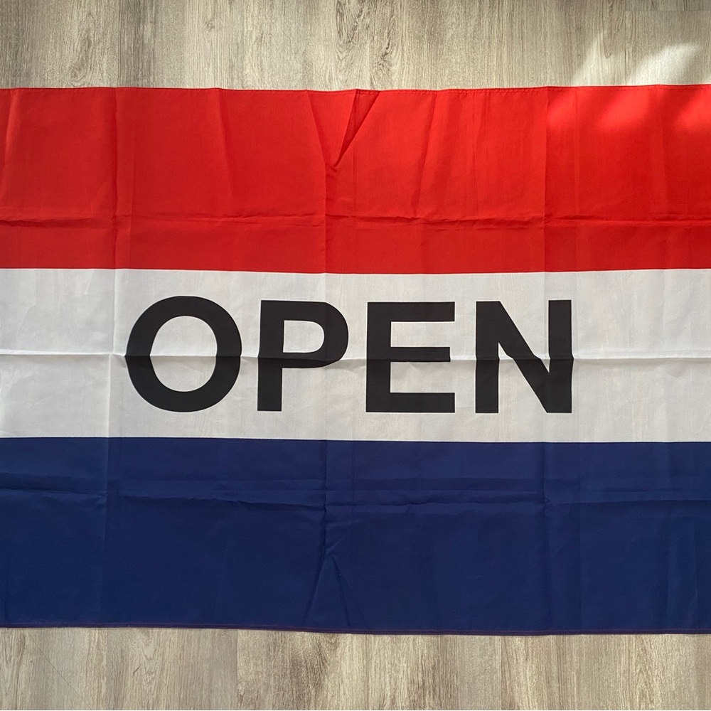 NEW - Red, White & Blue “OPEN” Flag